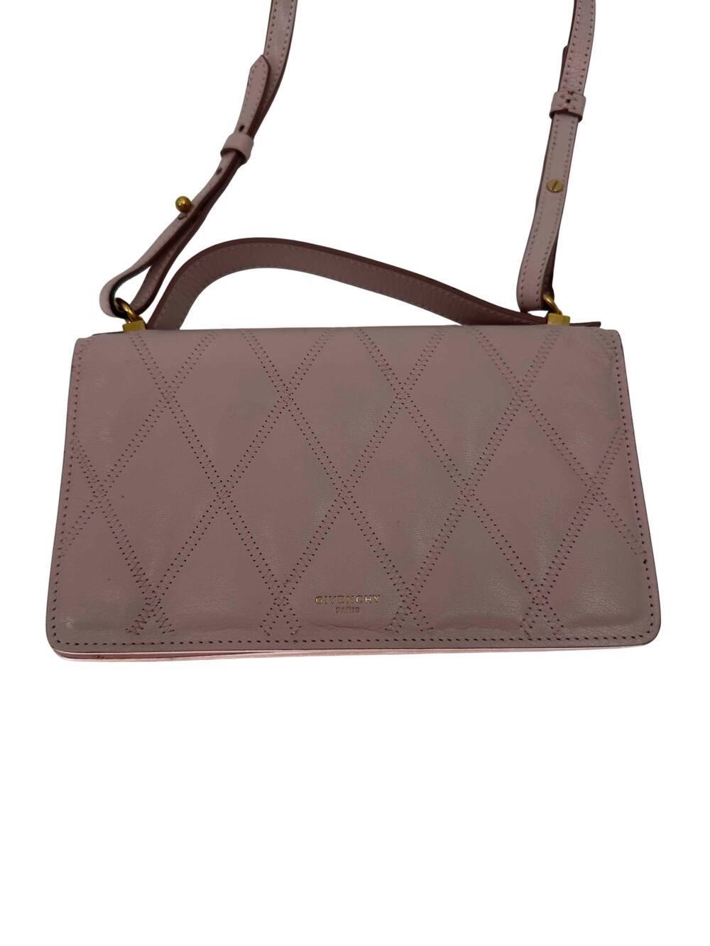 Givenchy GV3 Quilted Leather Strap Wallet Crossbody Bag Blush Pink Women's OS